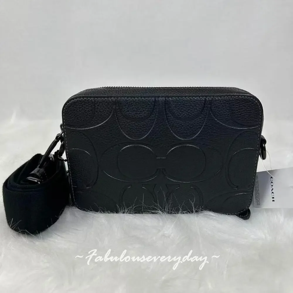 Coach Men's Charter Crossbody Bag 19 In Maxi Signature Leather/Black CBG19 NWT